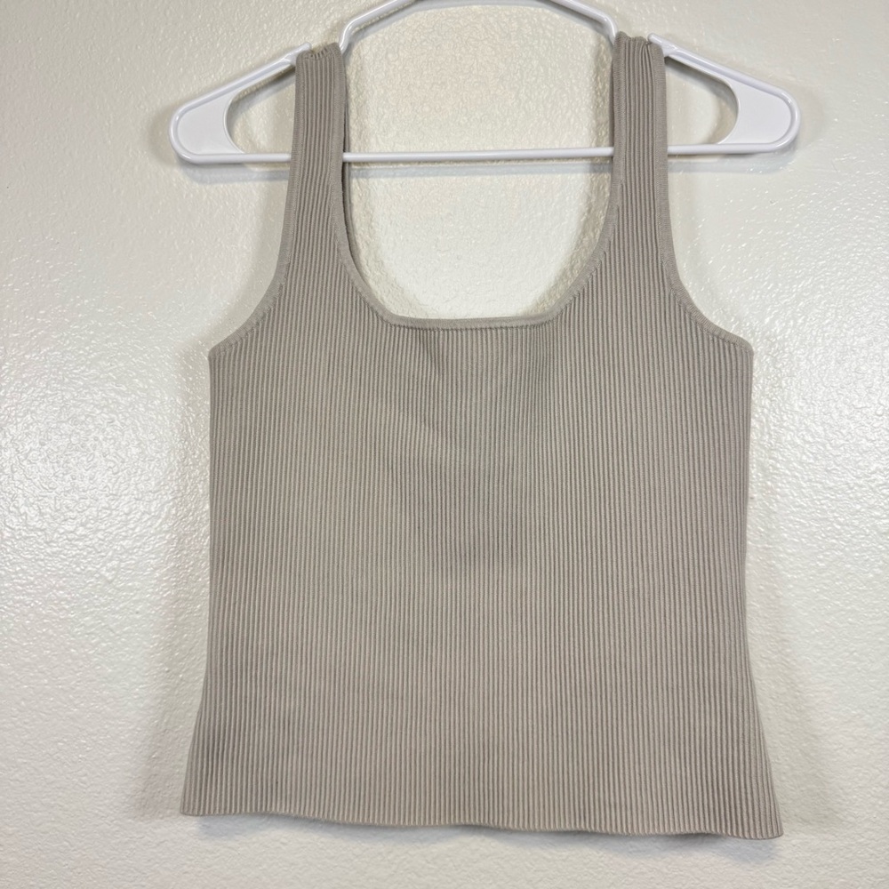 Open Edit Luxe Sculpt Rib Tank Stylish Top - Taupe -Size Large